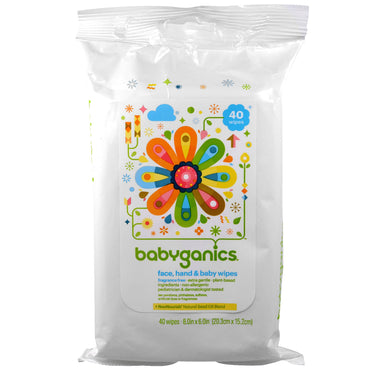 BabyGanics, Face, Hand & Baby Wipes, Fragrance Free, 40 Wipes, (8.0 in x 6.0 in) Each