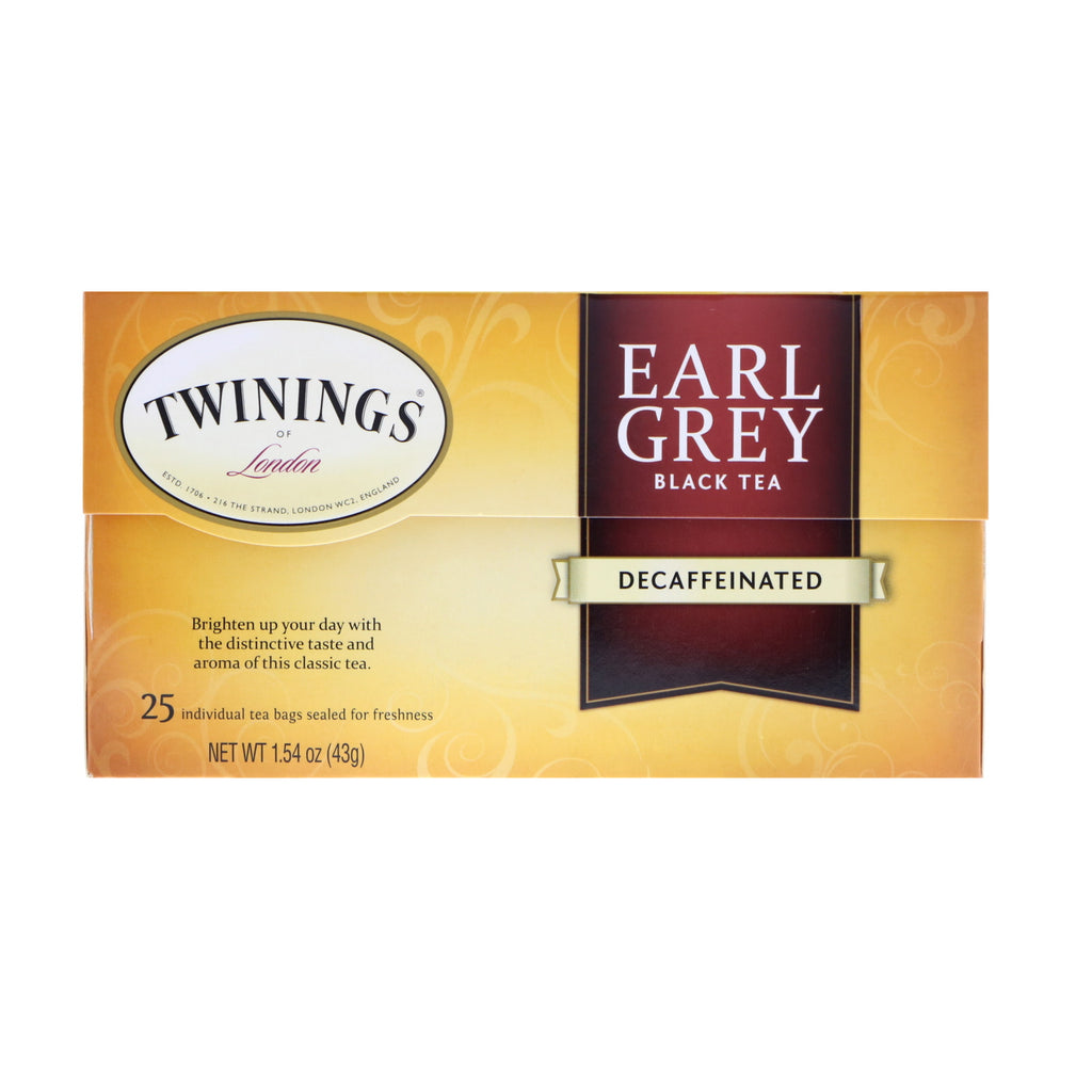 Twinings, Earl Grey, ceai negru, decofeinizat, 25 pliculete de ceai, 1,54 oz (43 g)