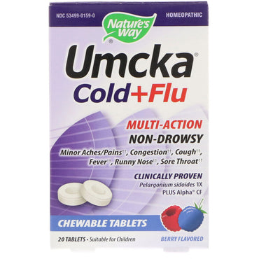 Nature's Way, Umcka, resfriado y gripe, bayas, 20 tabletas masticables