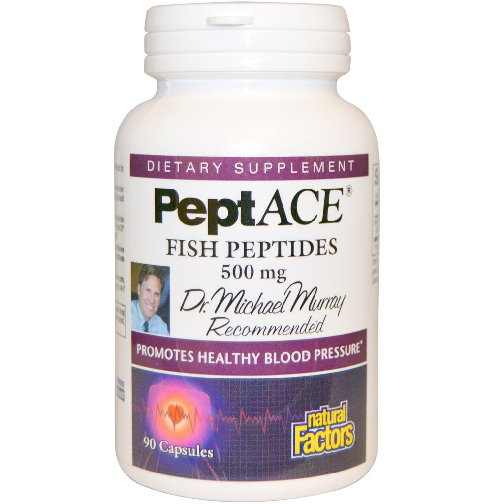 Natural Factors, PeptACE, Peptide de pește, 500 mg, 90 capsule