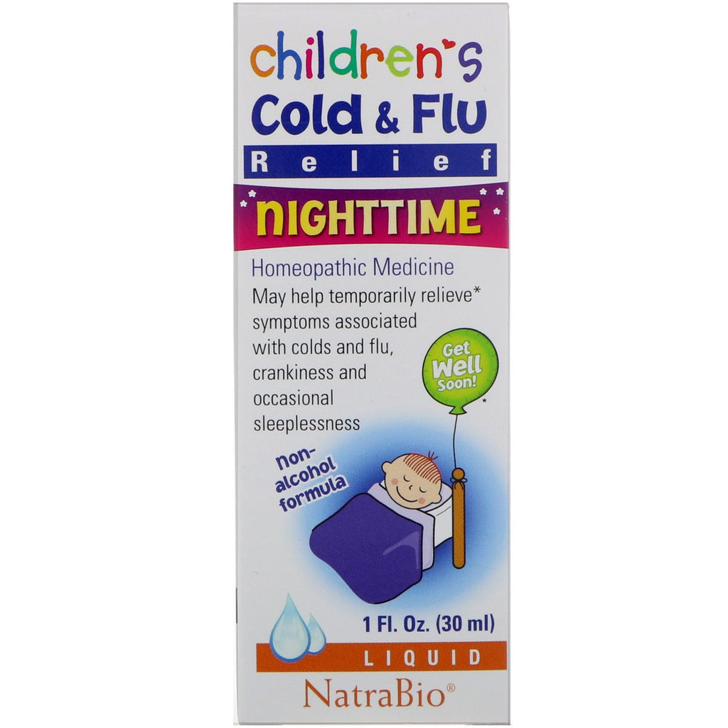 NatraBio, ไข้หวัดและไข้หวัดใหญ่สำหรับเด็ก, กลางคืน, 1 fl oz (30 ml)