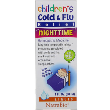 NatraBio, 어린이용 감기 및 독감, 야간, 30ml(1fl oz)