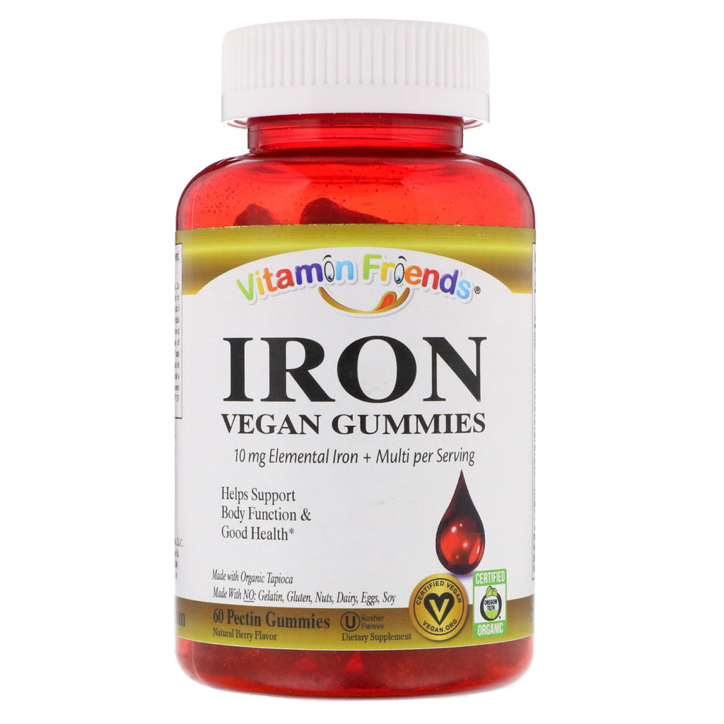Vitamin Friends, hierro, gomitas veganas, sabor natural a bayas, 60 gomitas de pectina