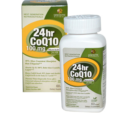 Genceutic Naturals, CoQ10 24 heures, 100 mg, 60 Vcaps