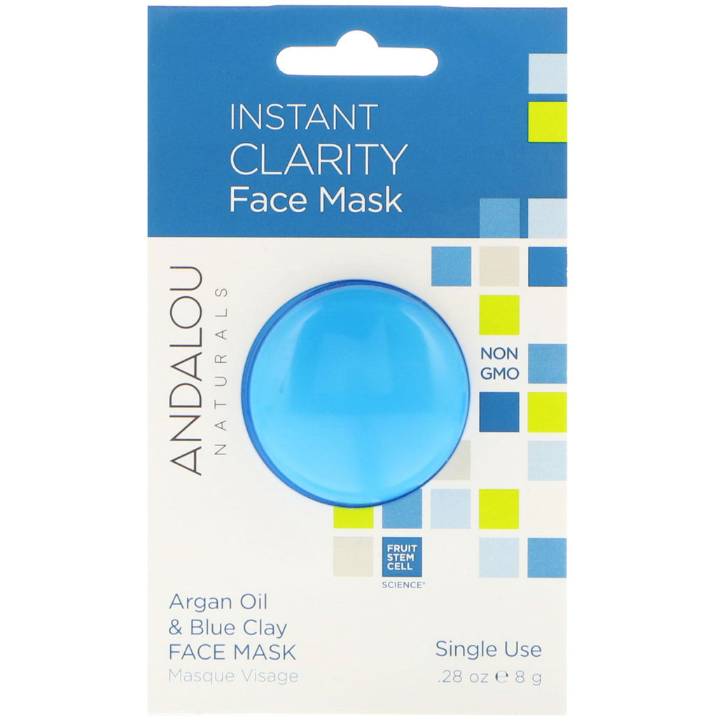 Andalou Naturals, Instant Clarity, Gesichtsmaske mit Arganöl und blauer Tonerde, 0,28 oz (8 g)