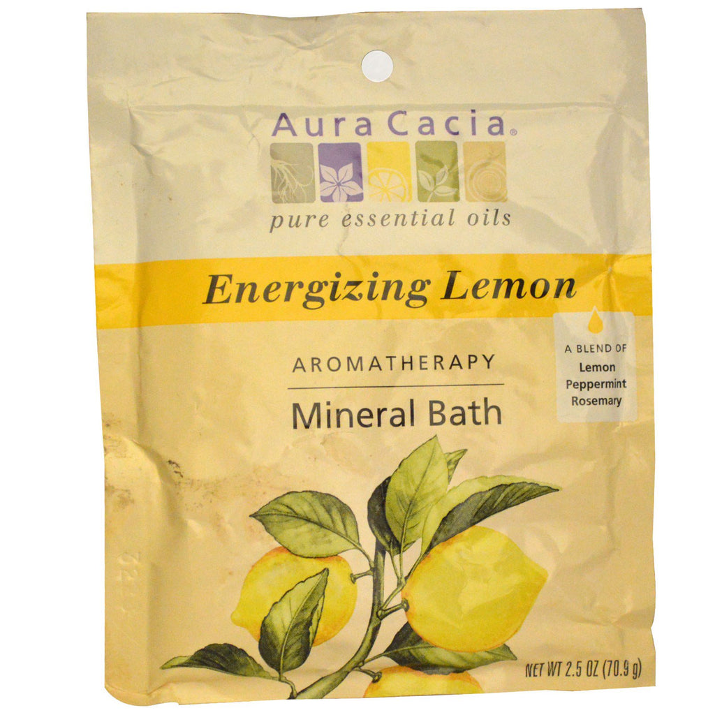 Aura Cacia, 아로마테라피 미네랄 목욕, 에너자이징 레몬, 70.9g(2.5oz)