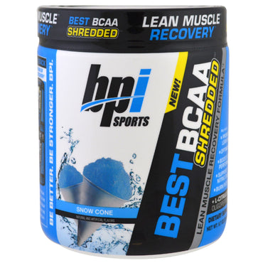 BPI Sports, La mejor fórmula para la recuperación de músculos magros triturados con BCAA, Cono de nieve, 9,7 oz (275 g)