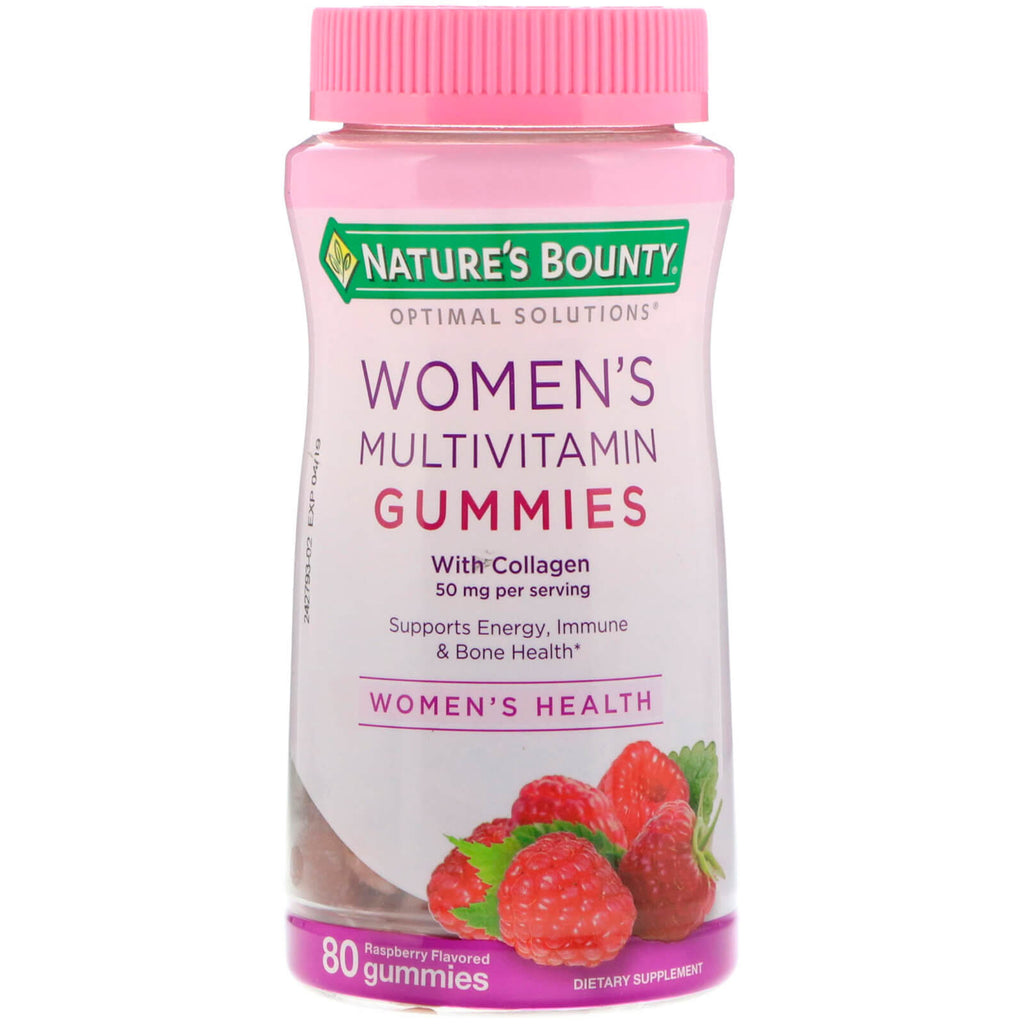 Nature's Bounty, Solutions optimales, gommes multivitaminées pour femmes, aromatisées à la framboise, 80 gommes