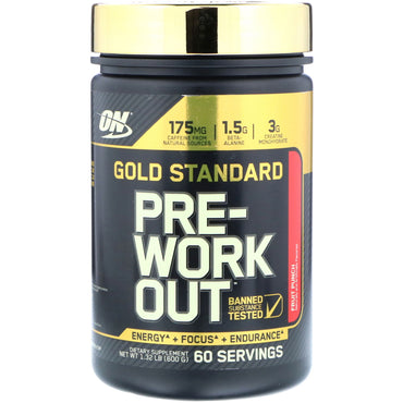 Optimal ernæring, Gold Standard, Pre-Work Out, Frugt Punch, 1,32 lb, (600 g)