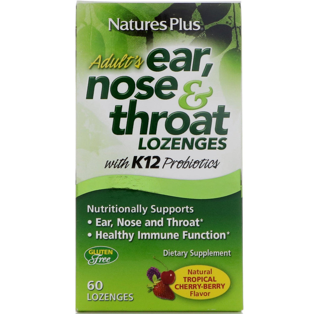 Nature's Plus, pastiglie per orecchie, naso e gola per adulti, bacche di ciliegia tropicale naturale, 60 losanghe