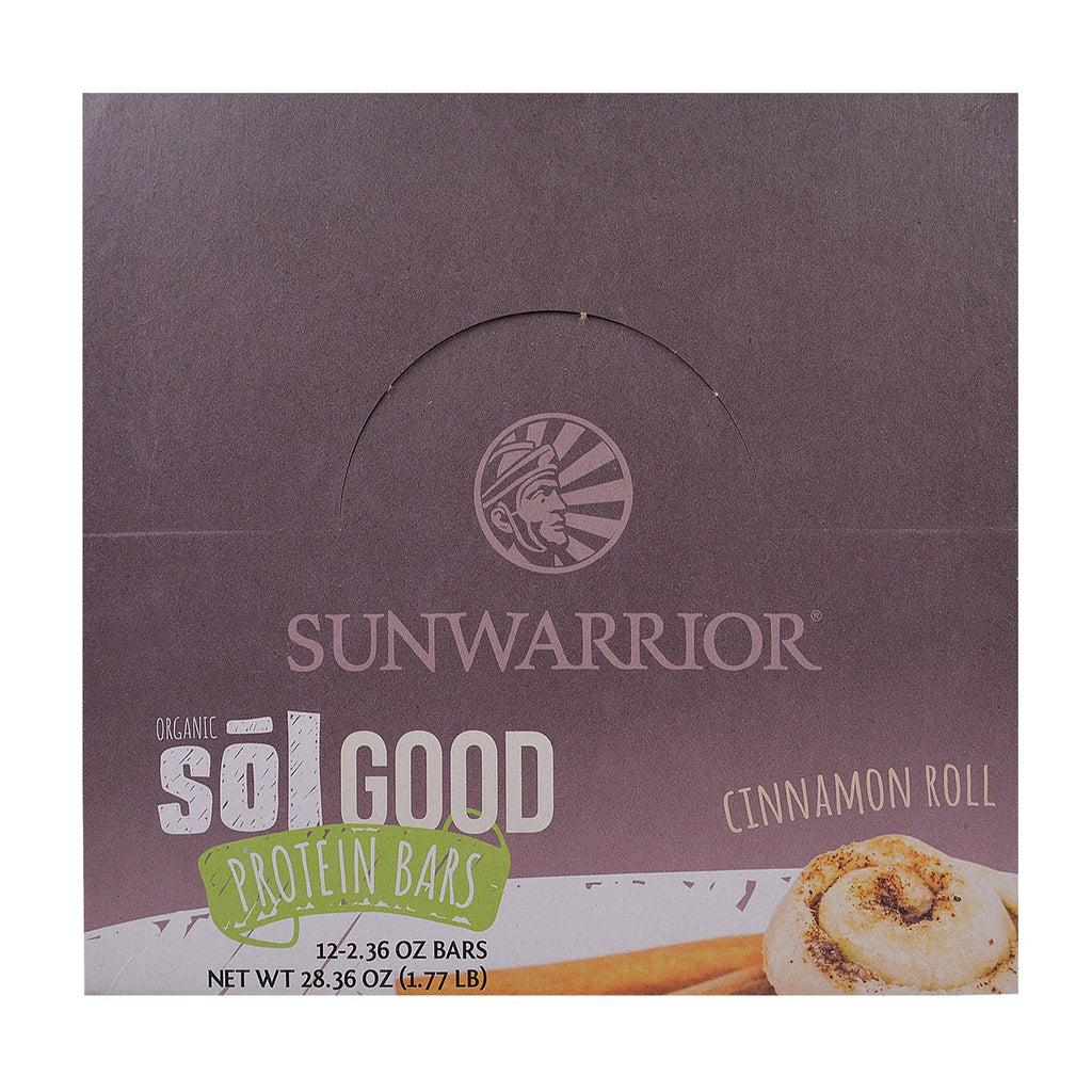 Sunwarrior, batoane proteice Sol Good, rulouă de scorțișoară, 12 batoane, 2,36 oz (67 g) fiecare