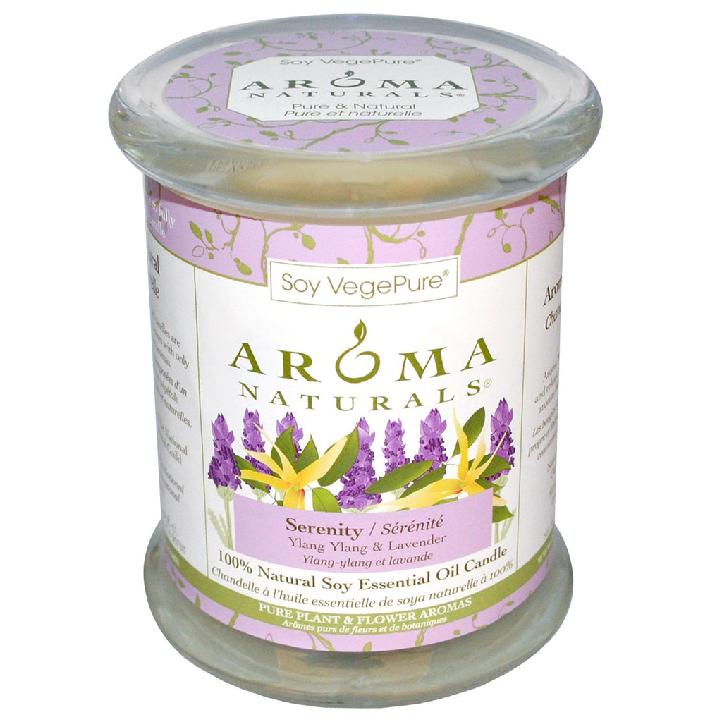 Aroma Naturals, شمعة زيت الصويا العطري الطبيعي 100%، الصفاء، يلانج يلانج واللافندر، 8.8 أونصة (260 جم) 3 × 3.5 بوصة