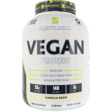 Bodylogix, veganskt protein, vaniljböna, 4 lbs (1,8 kg)