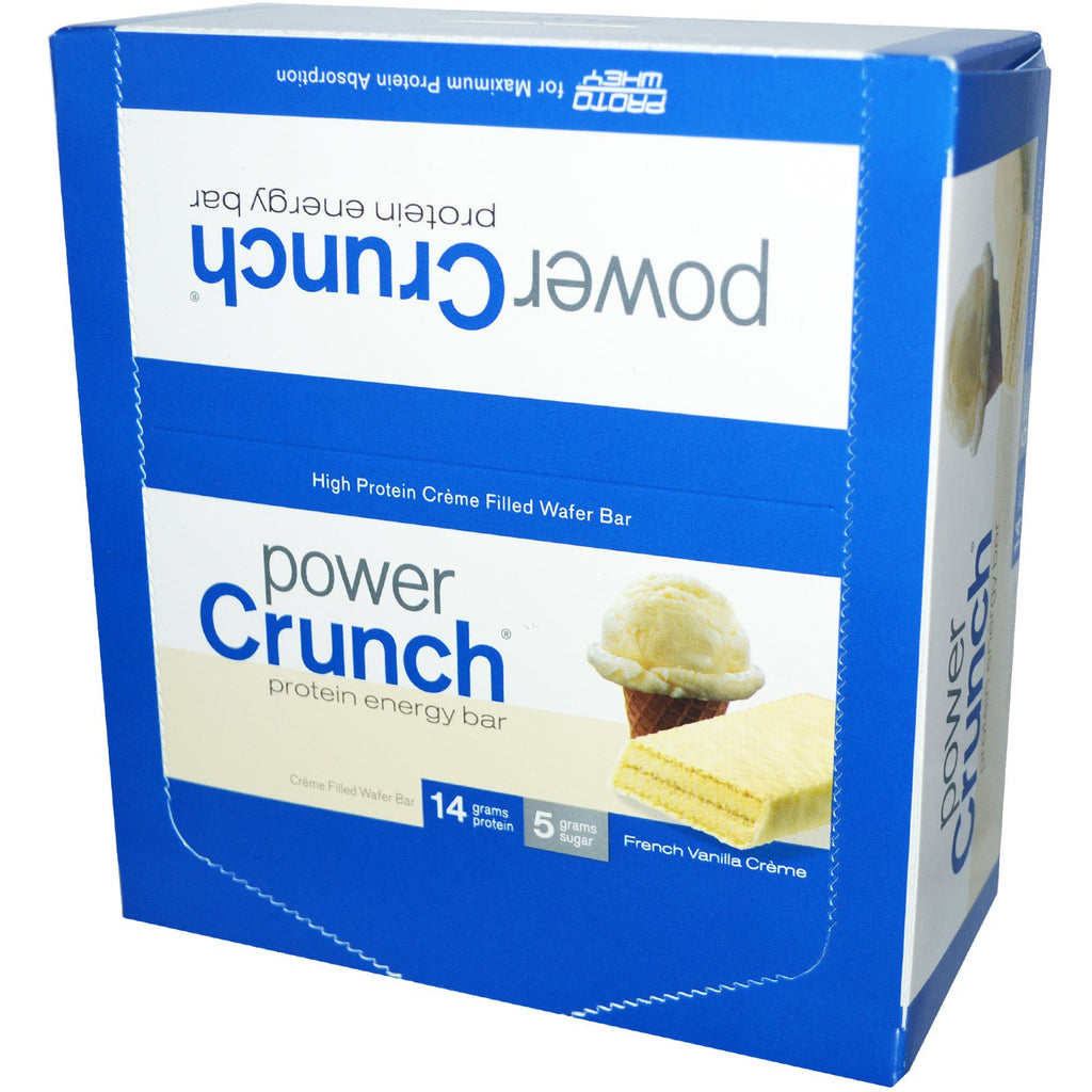 Barre énergétique protéinée BNRG Power Crunch Crème à la vanille française 12 barres de 1,4 oz (40 g) chacune
