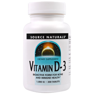 Source Naturals, Vitamine D-3, 1 000 UI, 200 comprimés