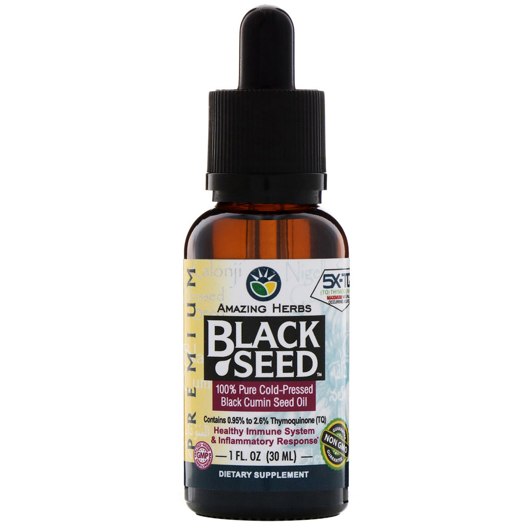 Amazing Herbs, Semilla negra, Aceite de semilla de comino negro 100 % puro prensado en frío, 1 fl oz (30 ml)