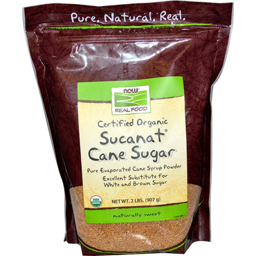 Now Foods, מזון אמיתי, מוסמך, סוכר קנים מסוג Sucanat, 2 פאונד (907 גרם)
