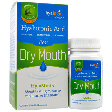 Hyalogic LLC Ácido hialurônico para boca seca HylaMints 60 pastilhas de menta