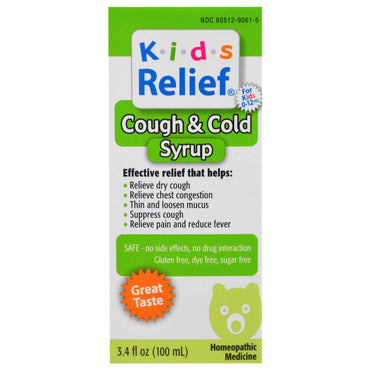 Homeolab USA, Alivio para niños, jarabe para la tos y el resfriado, 3,4 fl oz (100 ml)