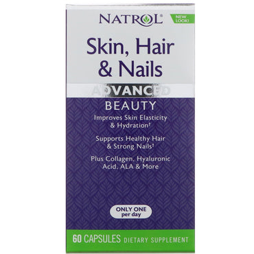 Natrol skin שיער וציפורניים יופי מתקדם 60 כמוסות