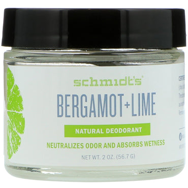 Schmidts naturliga deodorant, bregamott + lime, 2 oz (56,7 g)