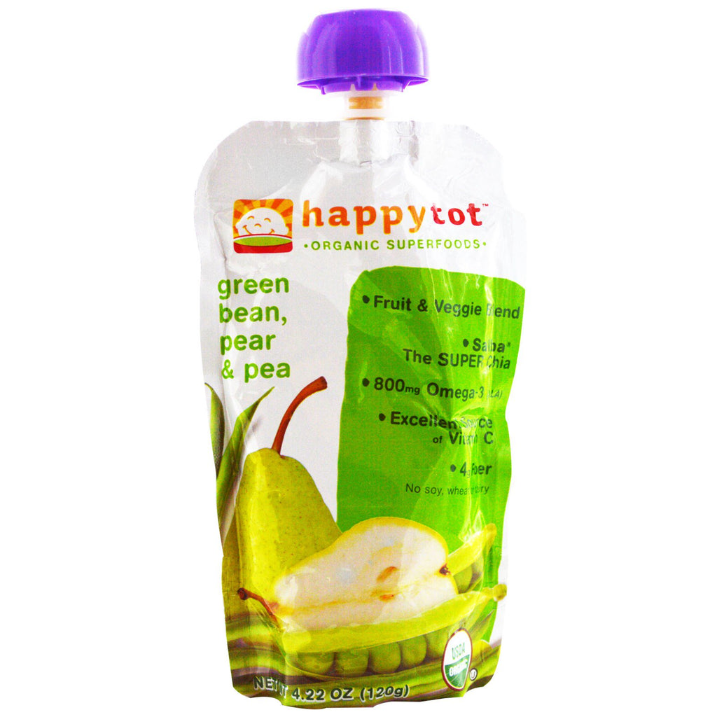 Nurture Inc. (Happy Baby) happytot Superfoods Haricots verts, poires et pois 4,22 oz (120 g)