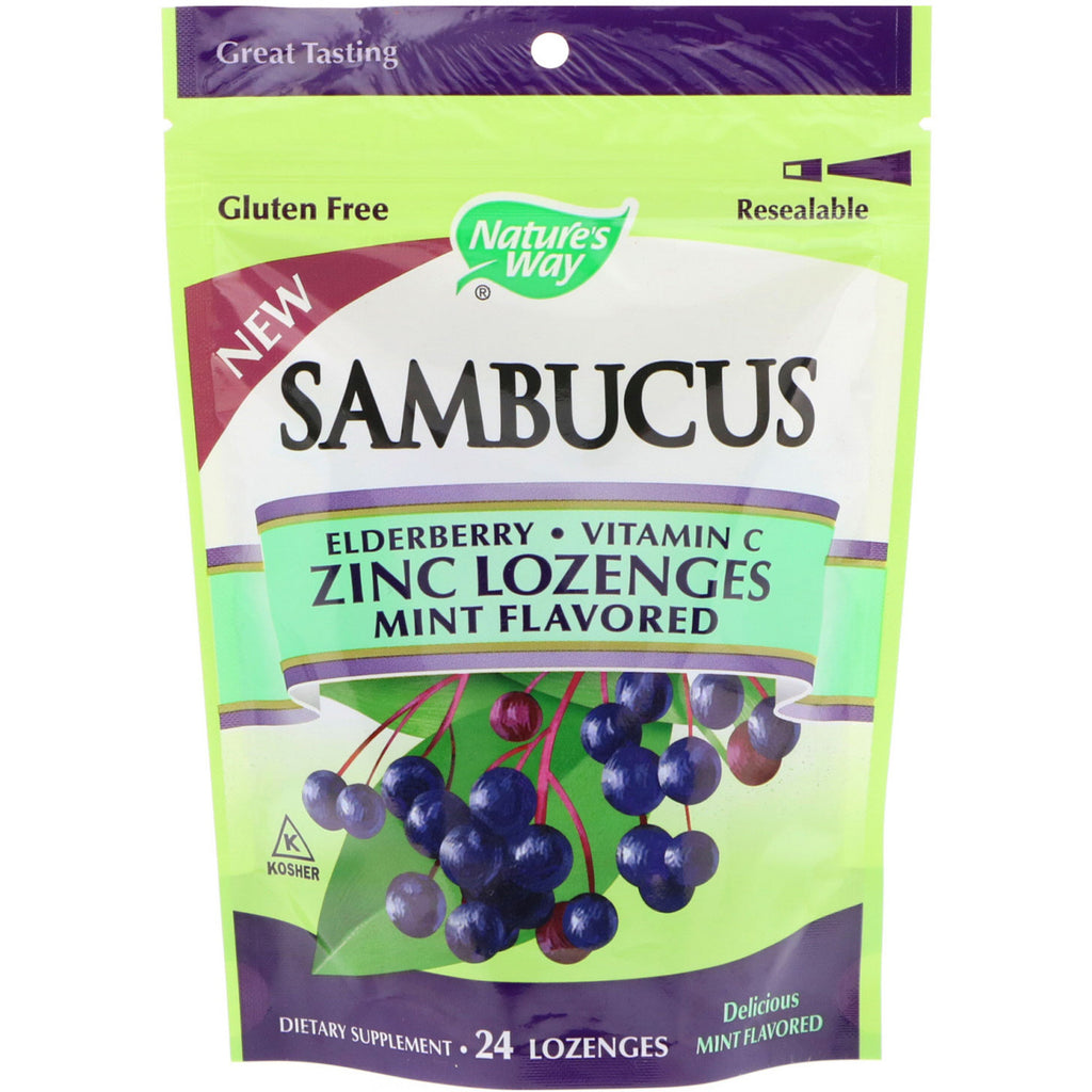 Nature's Way, Sambucus, pastilles de zinc, aromatisées à la menthe, 24 pastilles