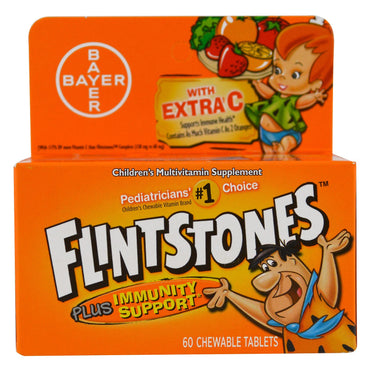 Flintstones, فيتامينات متعددة للأطفال، بالإضافة إلى دعم المناعة، نكهات الفاكهة، 60 قرصًا قابلاً للمضغ