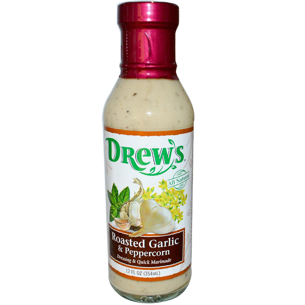 Drew's, 드레싱 & 퀵 마리네이드, 구운 마늘 & 후추 열매, 12 fl oz (354 ml)