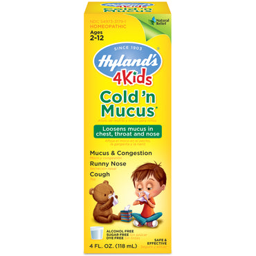 Hyland's, 4 Kids, Cold 'n Mucus, edades 2-12, 4 fl oz (118 ml)