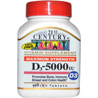 21st Century, Maximum Strength D3, 5000 IU, 110 Tablets