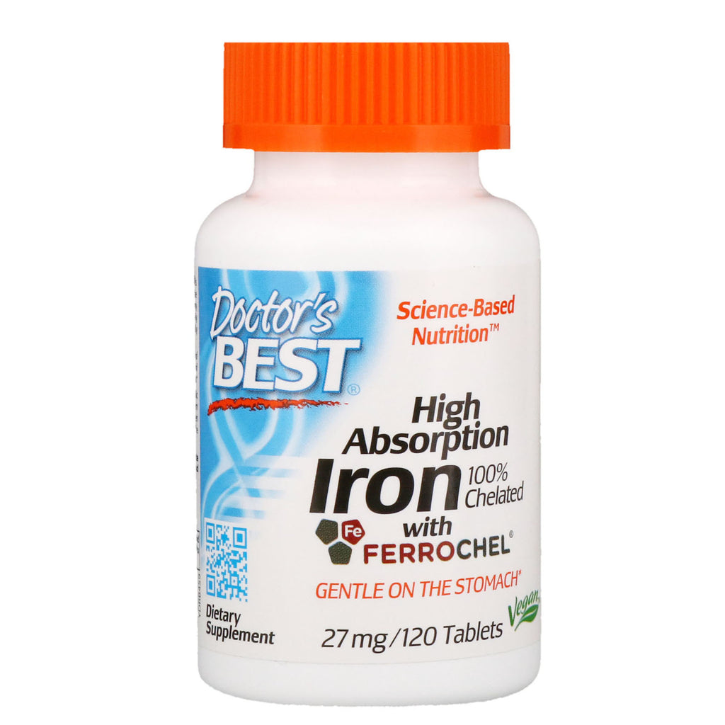 Doctor's Best, jern med høy absorpsjon med ferrochel, 27 mg, 120 tabletter