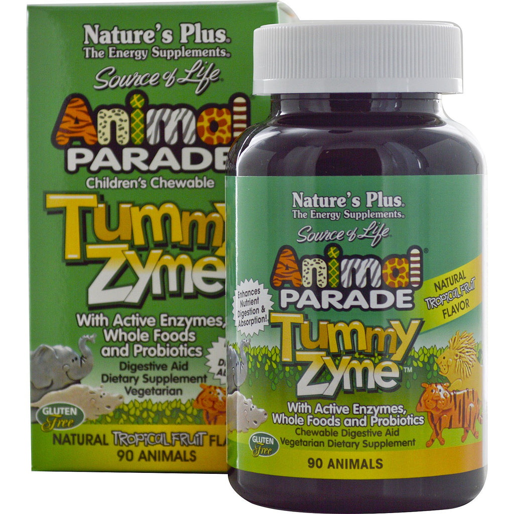 Nature's Plus, Source of Life, Animal Parade, Børnetyggelige mave Zyme, Natural Tropical Fruit Flavor, 90 dyr