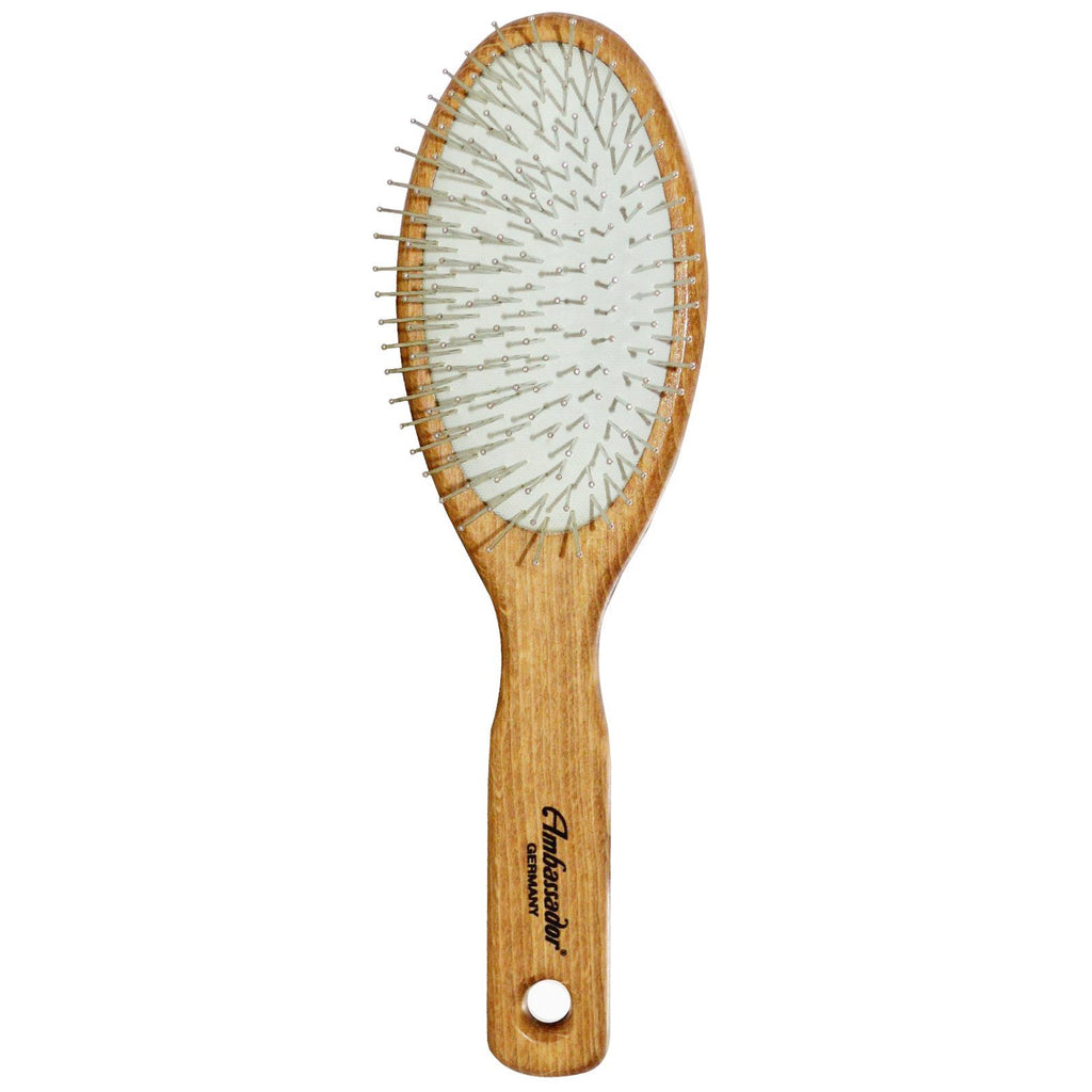Fuchs Brushes, Ambassador Hairbrushes, Wooden, Large, Oval/Steel Pins, 1 Hair Brush