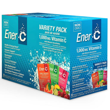 Ener-C、ビタミン C、発泡性粉末ドリンクミックス、バラエティパック、30 パケット、9.9 オンス (282.5 g)