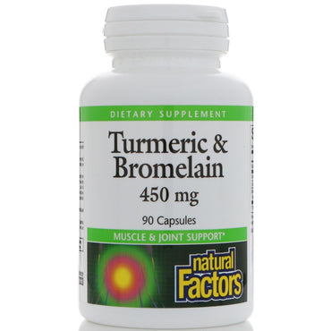 Natural Factors, cúrcuma y bromelina, 450 mg, 90 cápsulas