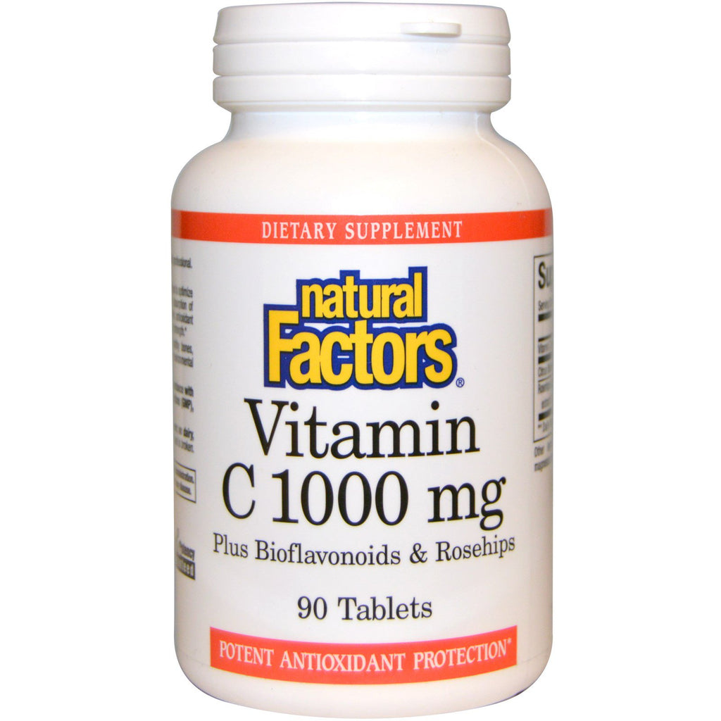 Naturlige faktorer, C-vitamin plus bioflavonoider og hyben, 1000 mg, 90 tabletter