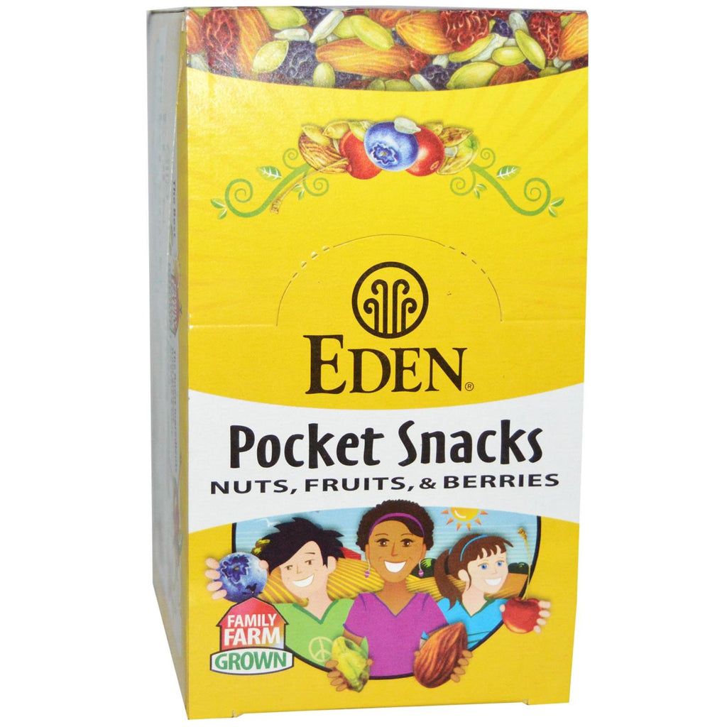 Eden Foods, Pocket Snacks, Wild Berry Mix, 12 แพ็คเกจ, 1 ออนซ์ (28.3 กรัม) ต่อชิ้น