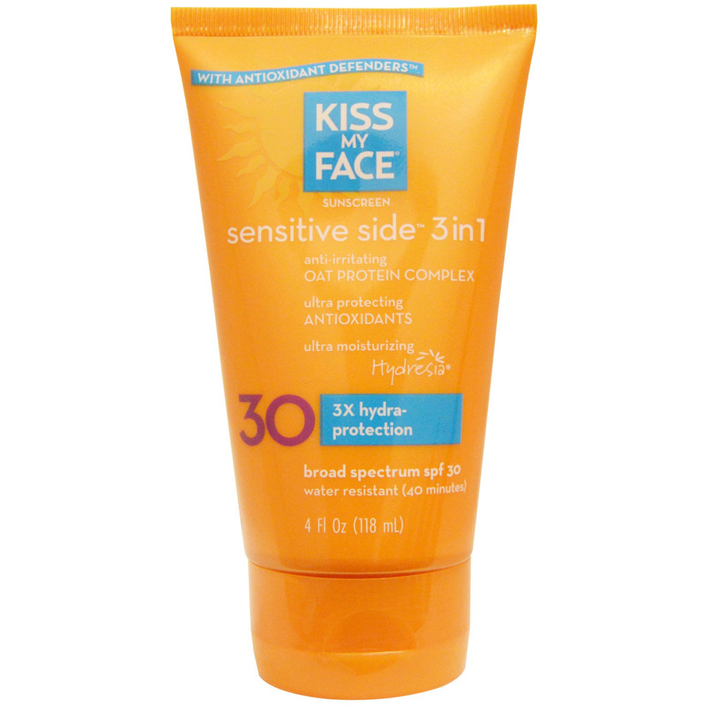 Kiss My Face, crema solare 3in1 lato sensibile, SPF 30, 4 fl oz (118 ml)