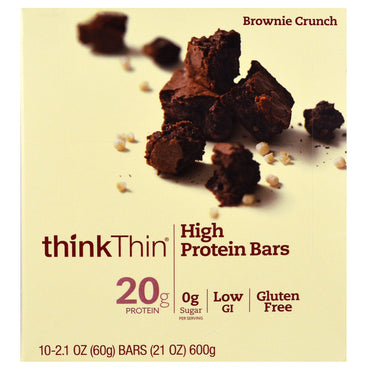 Barras de alta proteína ThinkThin Brownie Crunch 10 barras 60 g (21 onças) cada