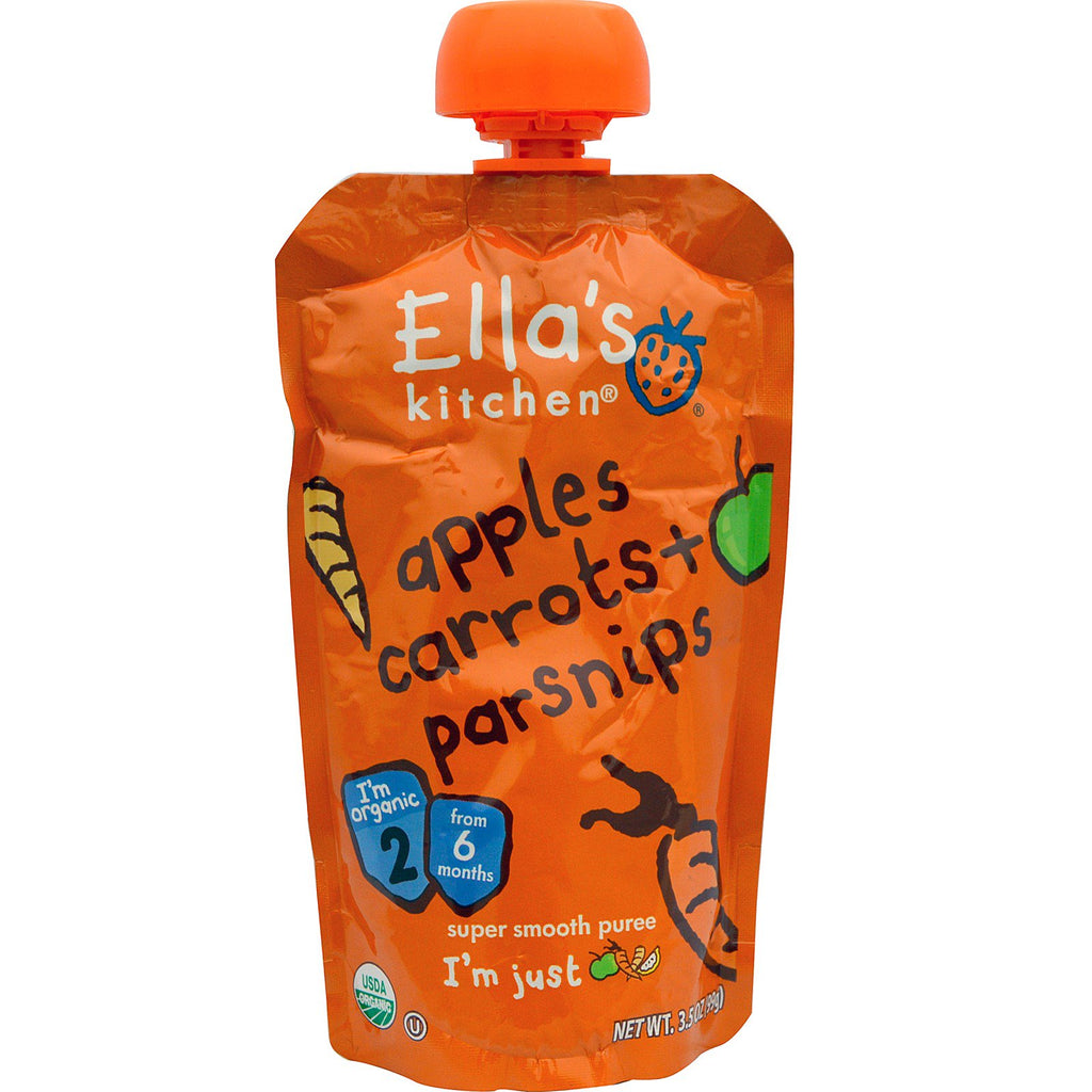 Ella's Kitchen แอปเปิ้ล แครอท + พาร์สนิป ซุปข้นสมูท 3.5 ออนซ์ (99 กรัม)