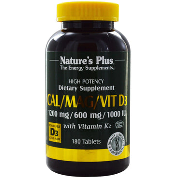 Nature's Plus, Cal/Mag/Vit D3, avec vitamine K2, 180 comprimés