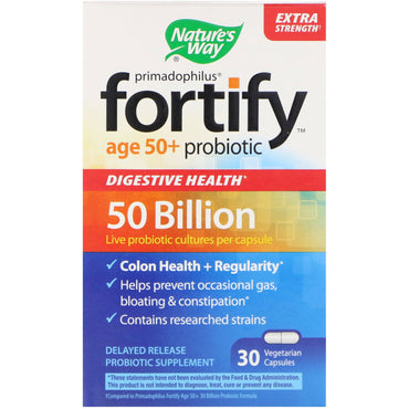 Nature's Way, Primadophilus, Fortify, probiótico para mayores de 50 años, extra fuerte, 30 cápsulas vegetarianas