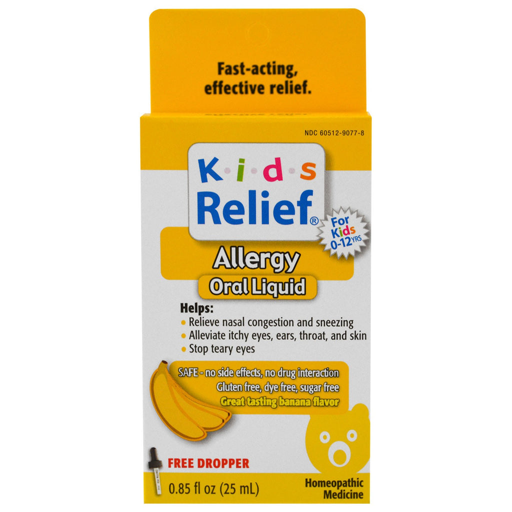 Homeolab USA, Kids Relief, Alergia para Crianças, Sabor Banana, 25 ml (0,85 fl oz)