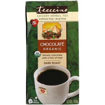 Teeccino, té de hierbas de achicoria, tostado oscuro, chocolate, sin cafeína, 25 bolsitas de té, 5,3 oz (150 g)