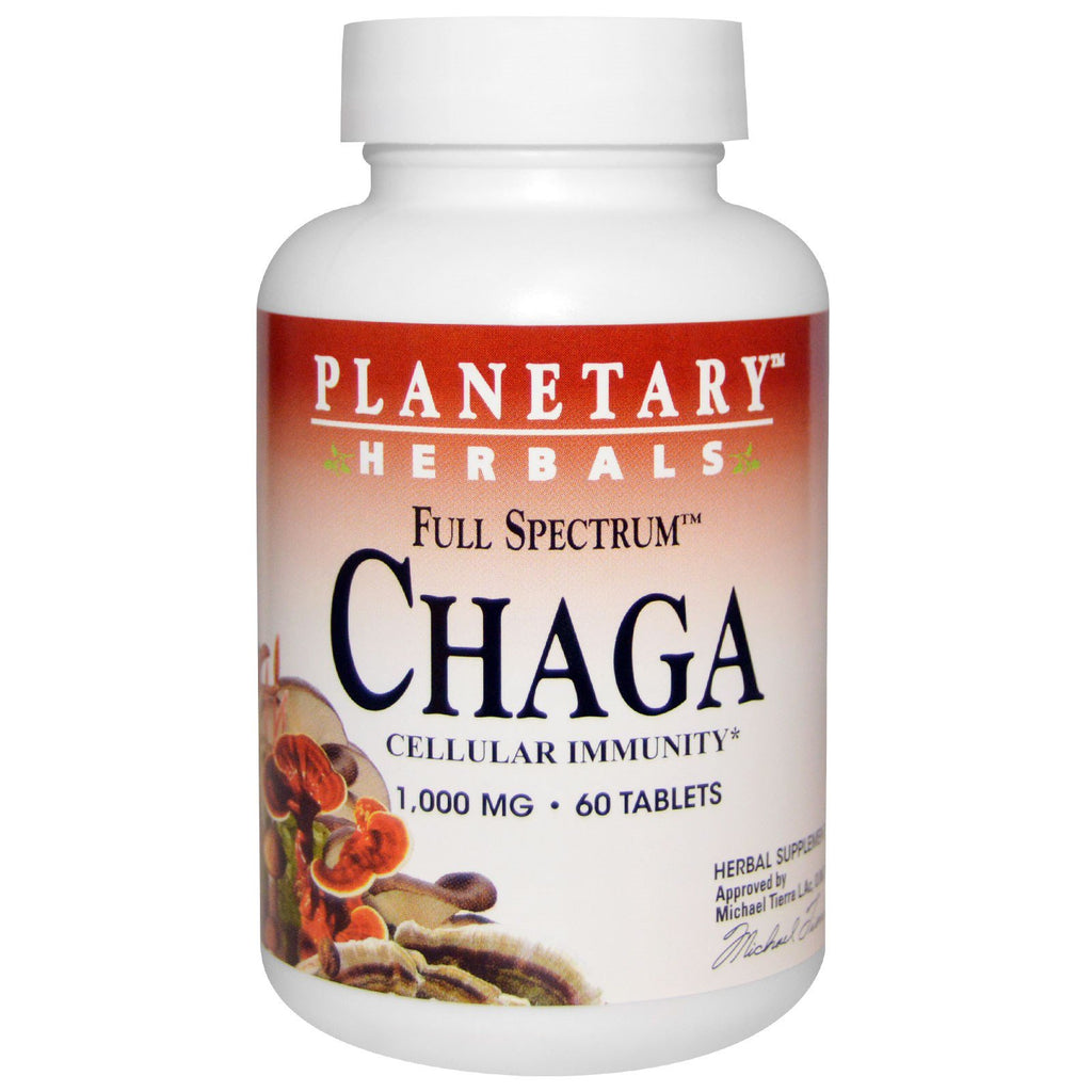 Prodotti di erbe planetari, spettro completo, Chaga, 1.000 mg, 60 compresse