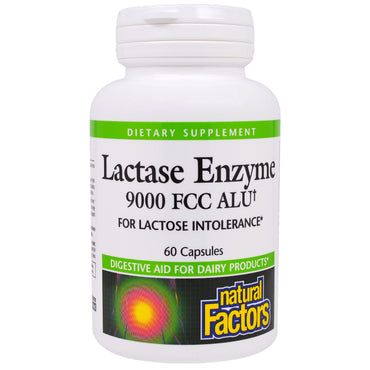 Natural Factors, Enzyme lactase, 9000 FCC ALU, 60 gélules