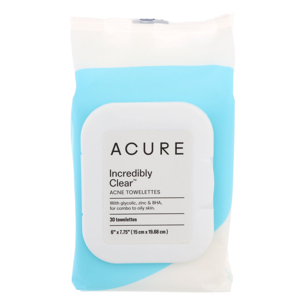 Acure, Incredibly Clear, Acne Towelettes , 30 Towelettes