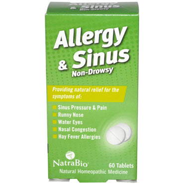 NatraBio, Alergia y senos nasales, Sin somnolencia, 60 tabletas