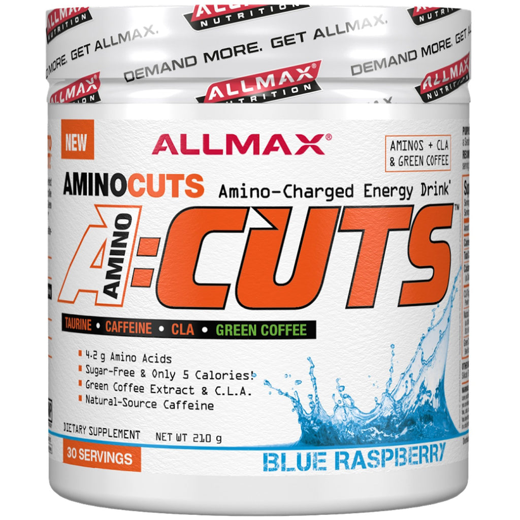ALLMAX Nutrition, AMINOCUTS (ACUTS), BCAA de perte de poids (CLA + Taurine + Café vert), Framboise bleue, 7,4 oz (210 g)